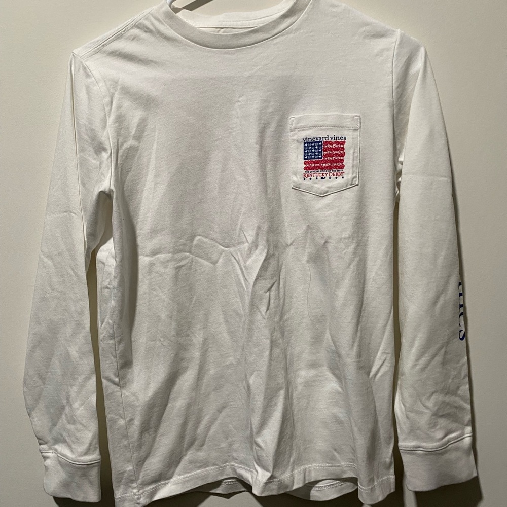 NWT Vineyard vines size  12-14Y Long Sleeve Shirt with American Flag Pocket